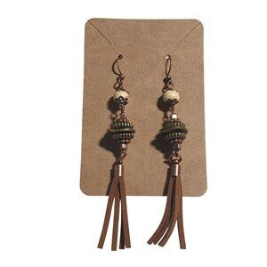 Boho Dangle Earrings Tassels Beads Brown Trendy Jewelry Women Handmade Gift